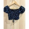 Crop Top fleuri - noir & bleu - BERSHKA - taille XS