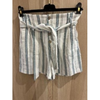 Short en lin - blanc rayé...