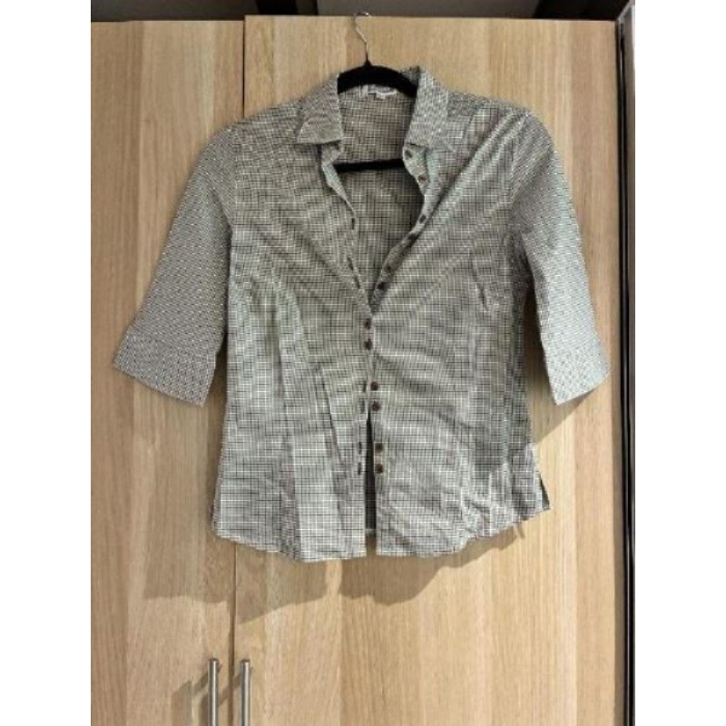 Chemise vichy manches 3/4 - vert kaki & beige - ETAM - taille 40