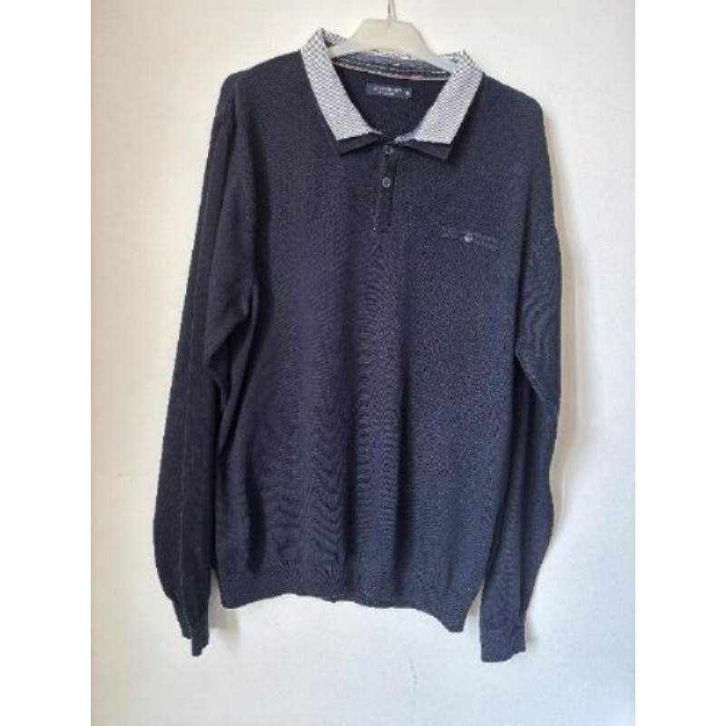 Pull col chemise en coton bleu marine - Armand Thierry - Taille 3 XL 
