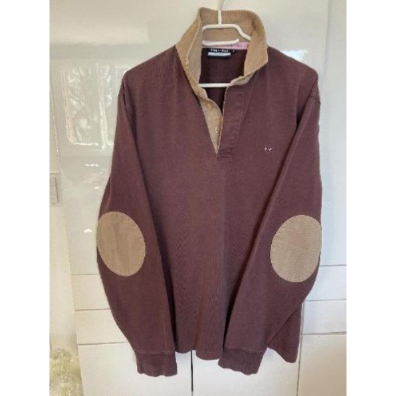 Polo manches longues et un parc bordeaux, coudière marron taille L