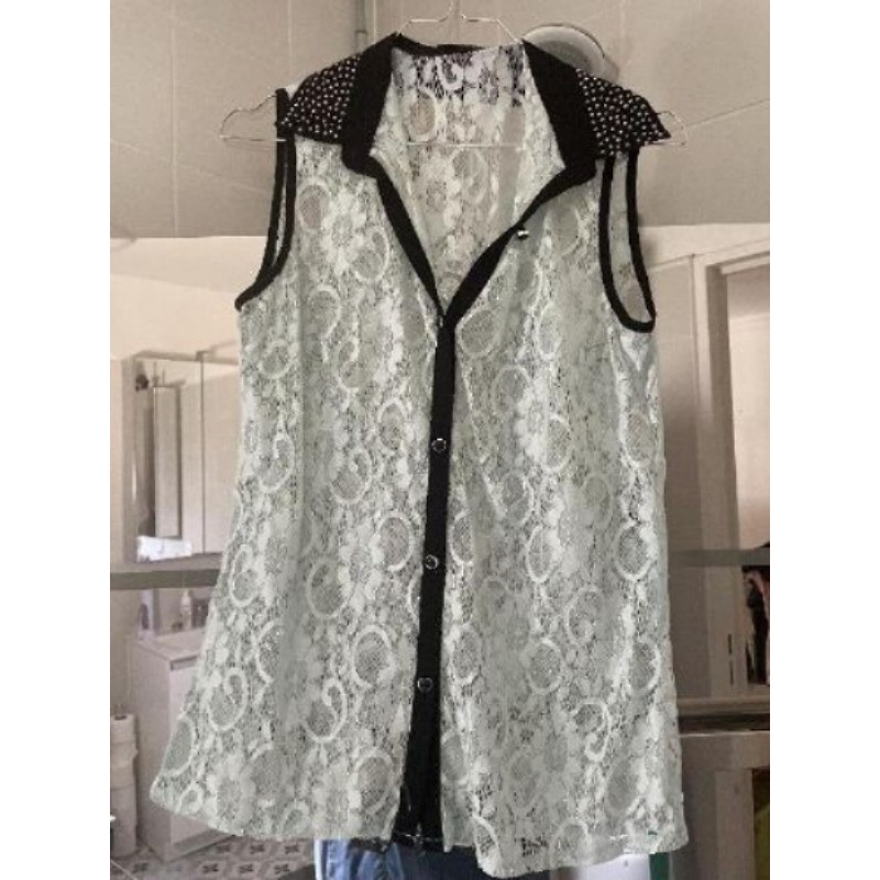 Haut bleu, clair et noir, taille 38