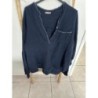 Chemisier en gaze de coton bleu marine   liserer argenté taille  unique avec une poche 