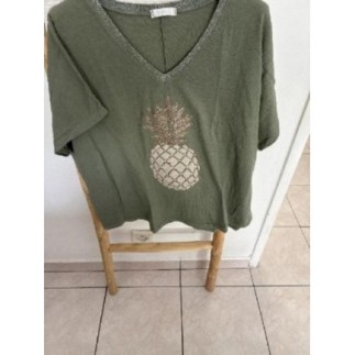 Tee shirt ananas kaki doré 