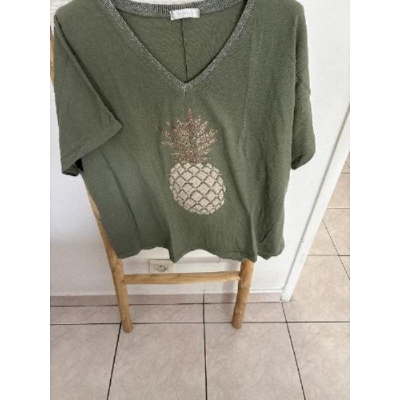 Tee shirt ananas kaki doré 
