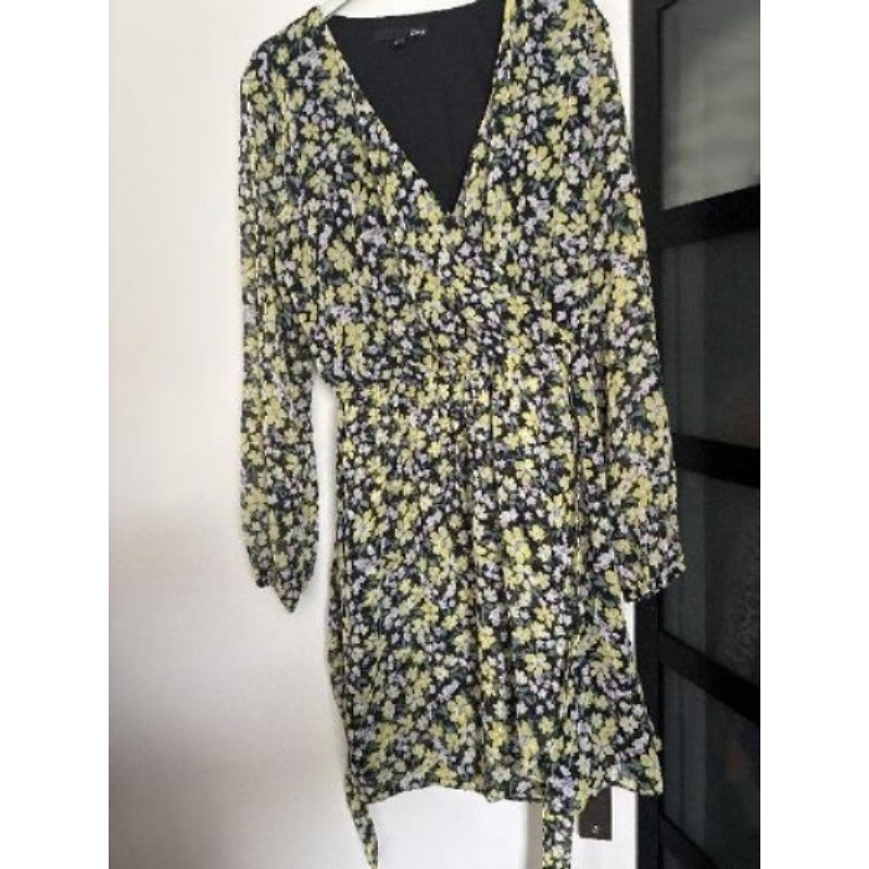 Robe courte jaune et noire à fleur taille 40 ETAM 