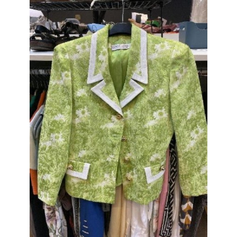 Vintage, veste, fleuri vert citron 36/ 38