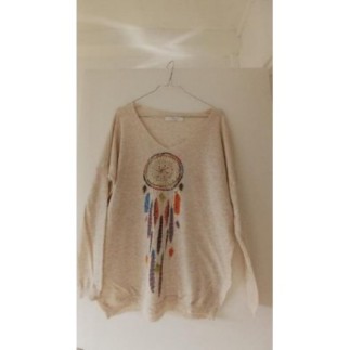 Pull manche longue beige...