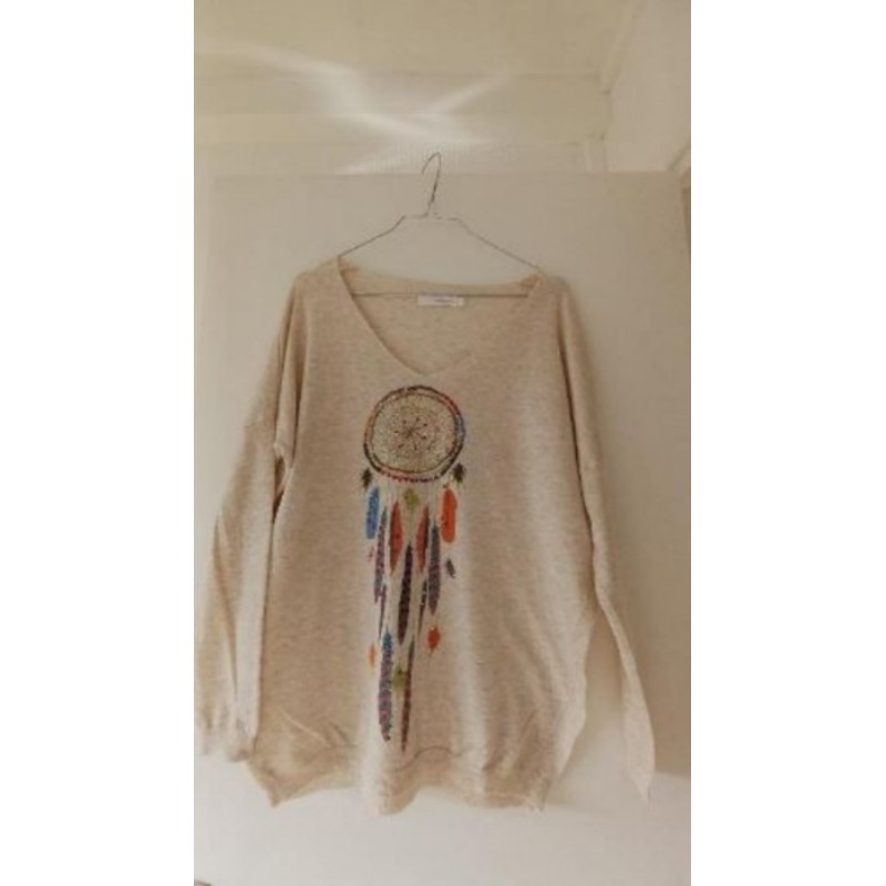 Pull manche longue beige Mandala Gold Silvère T U
