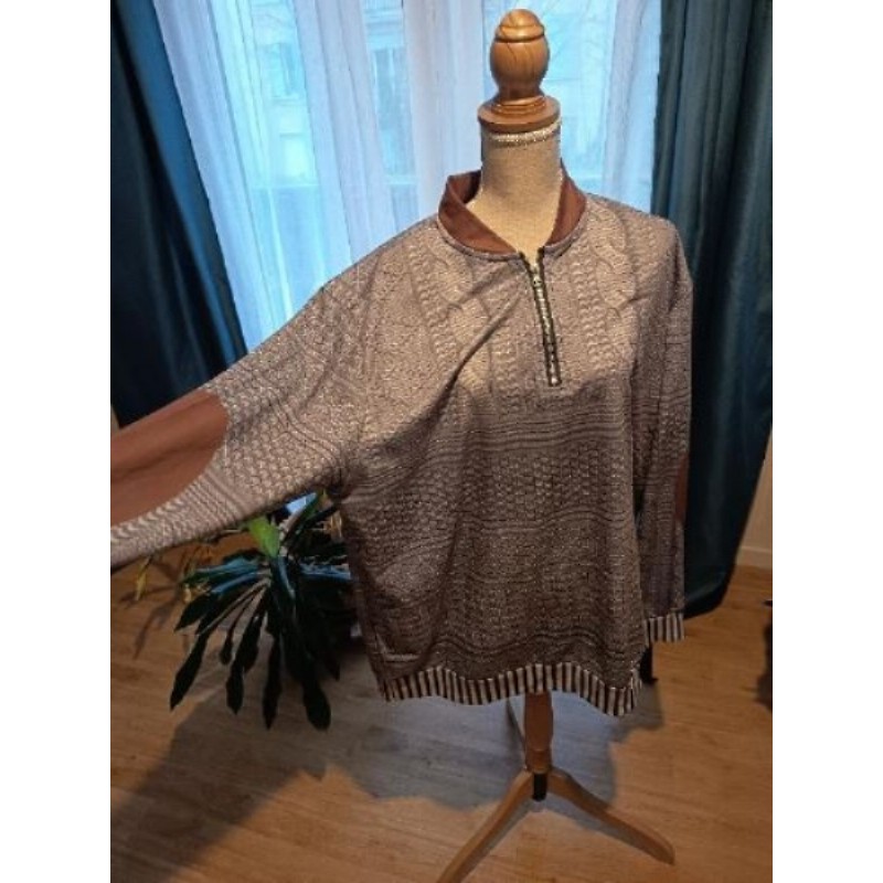 Haut léger manche longue T. 2XL gris/marron 