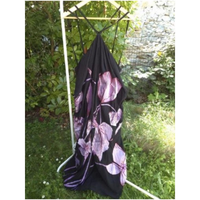 Robe trapèze noire fleurs brodées violettes - Asos - T42