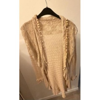 Gilet beige pompoms
