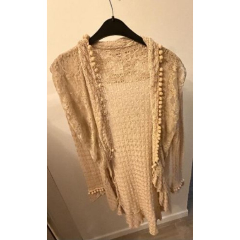 Gilet beige pompoms