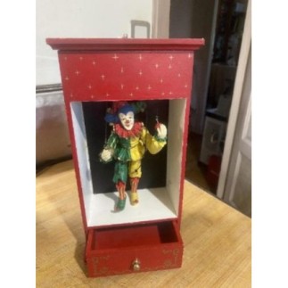 boîte à musique-clown vintage rouge peinte à la main pour collection - en très bon état