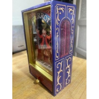 boîte à musique-clown vitrine vintage bleue peinte à la main pour collection - en très bon état
