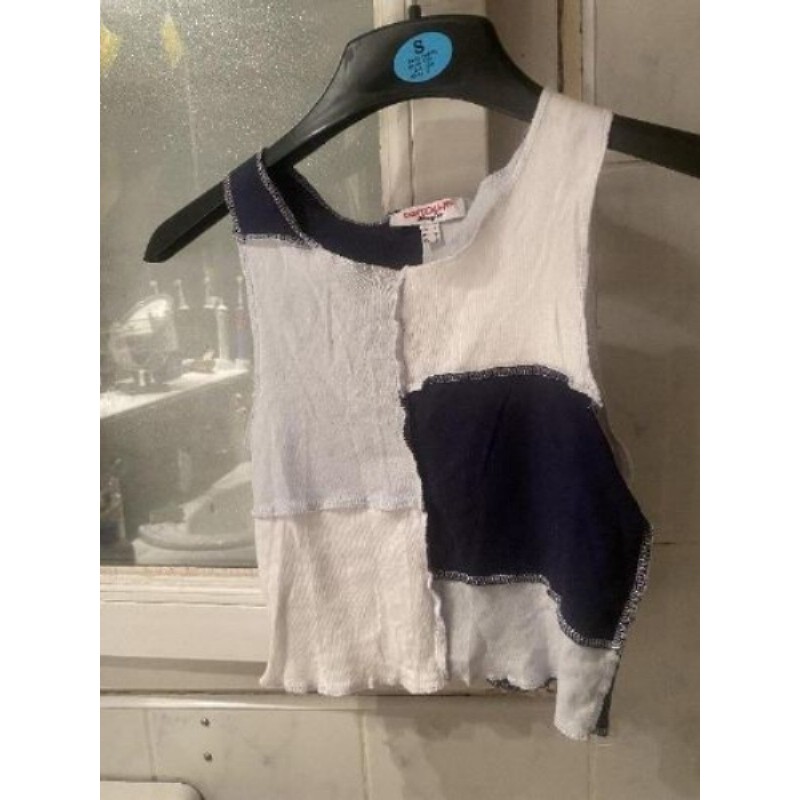 crop-top blanc-bleu façon patchwork Jennyfer- taille S