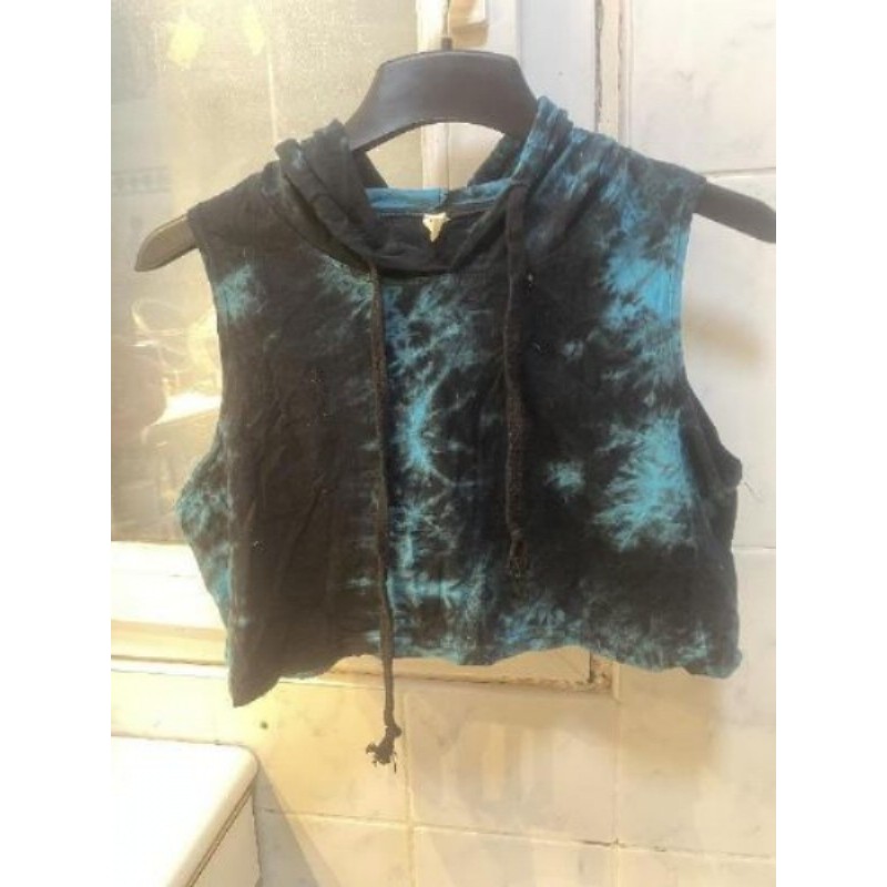 crop-top noir et bleu à capuche taille M