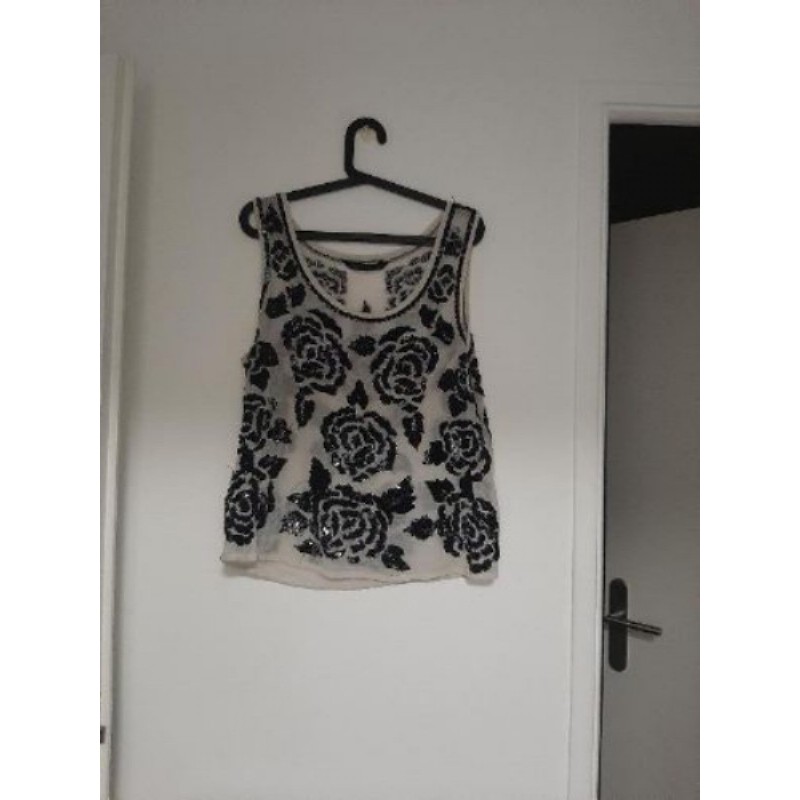 Chemisier noir et blanc Zara à paillettes 