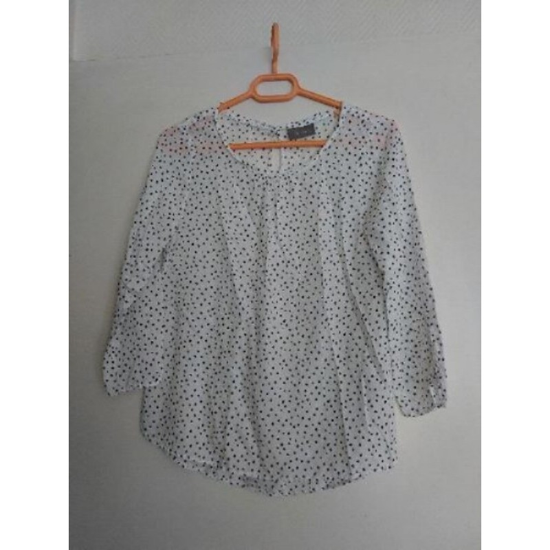 Chemisier manches longues blanc pois noirs C&A - Taille 38