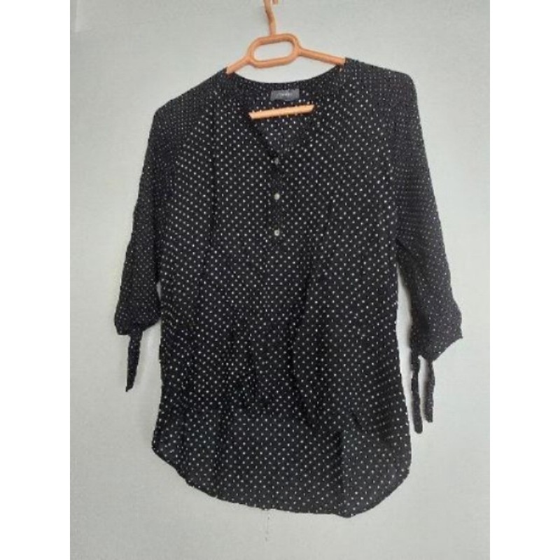 Chemisier manches longues noir pois blanc C&A - Taille 38
