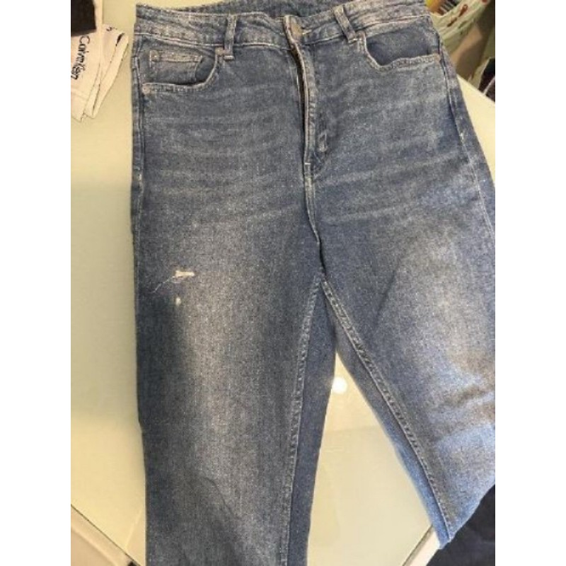 Pantalon jeans bleu taille haute 