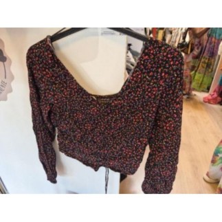 Haut noir à fleurs - H&M - M