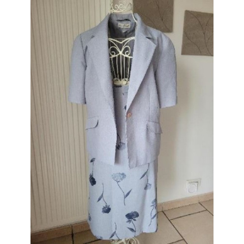 Tailleur jupe à fleurs gris, Emma Pernelle, taille 44