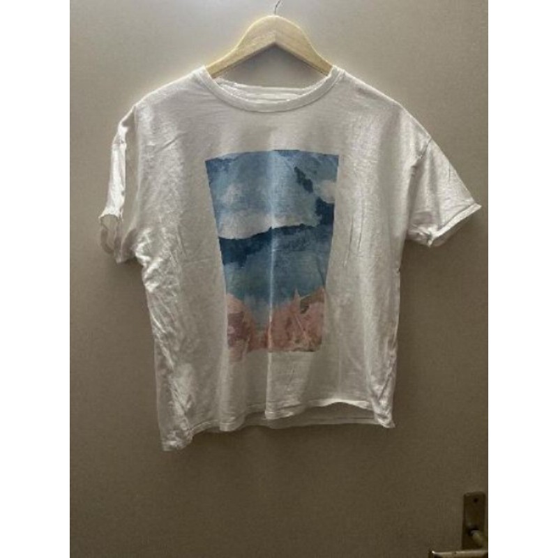 T-shirt blanc motif peinture paysage M, Kiabi