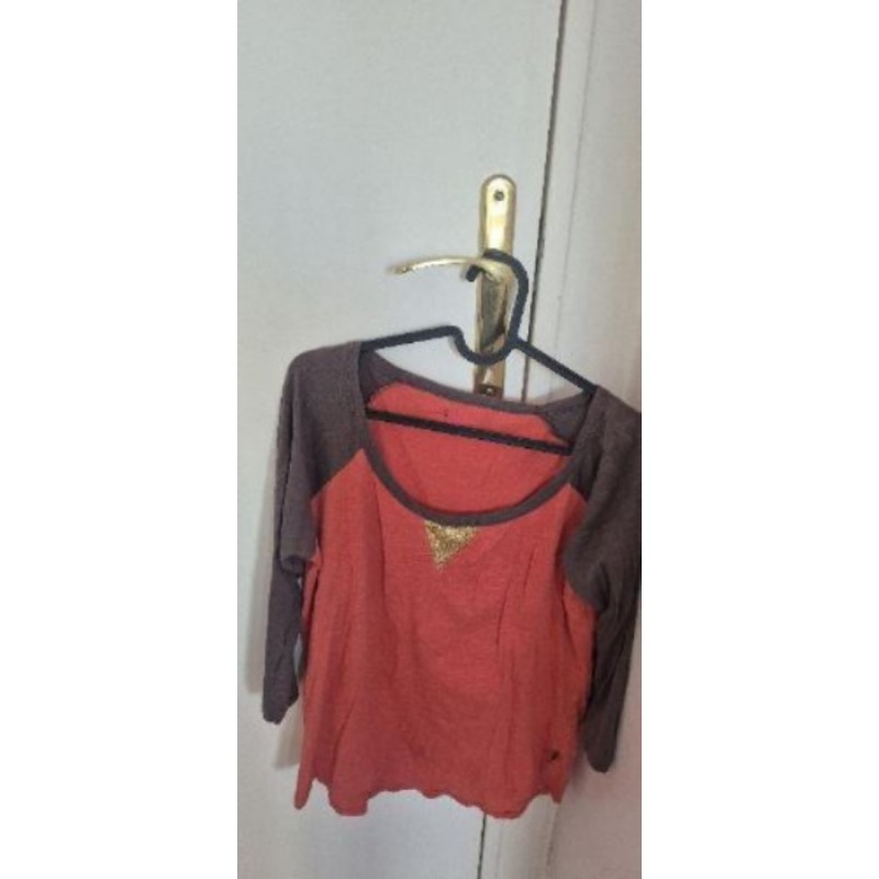 Tee-shirt raglan marron/orange taille S 