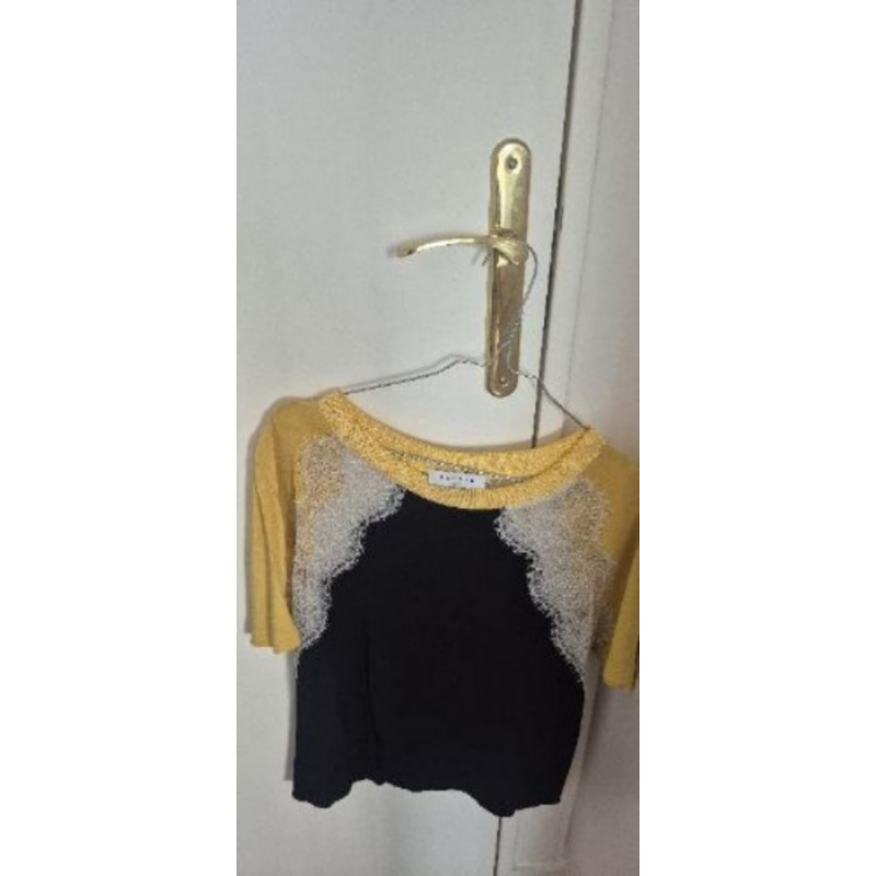 Tee-shirt dentelle jaune/noir/blanc"SANDRO " taille 1