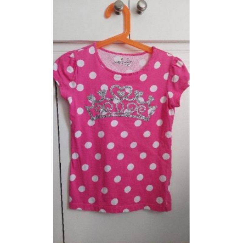 T-shirt rose/pois blancs avec couronne - Jumping Beans - 7 ans