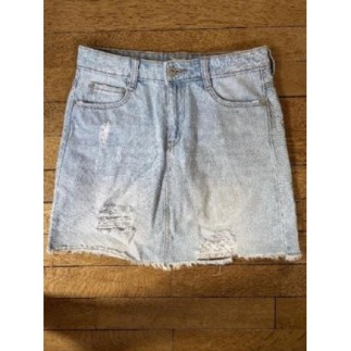 Jupe denim clair à trous -...