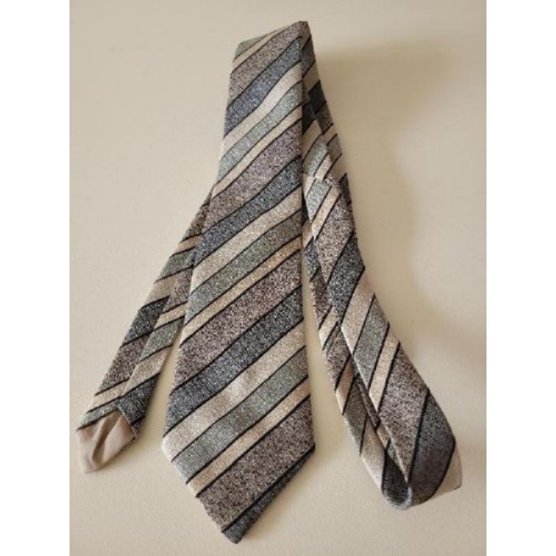 Cravate rayures obliques beige, gris, vert