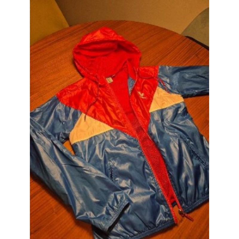 Veste de sport Adidas imperméable bleue blanc rouge