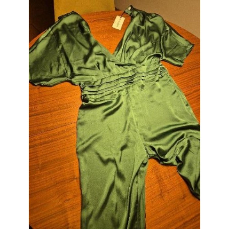 Combinaison longue satinée vert émeraude