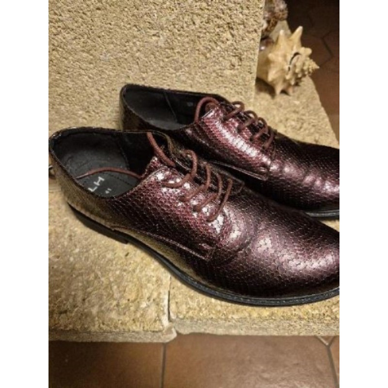 Chaussures derby simili cuir reptile bordeaux 41