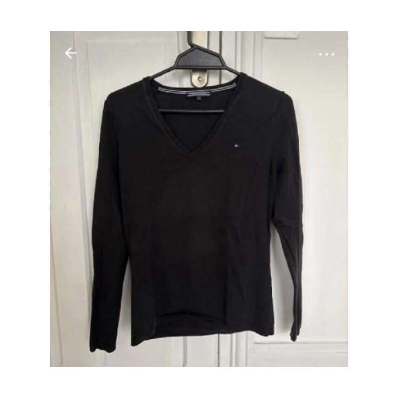 TOMMY HILFIGER - Pull noir léger col V - Taille S (Femme)