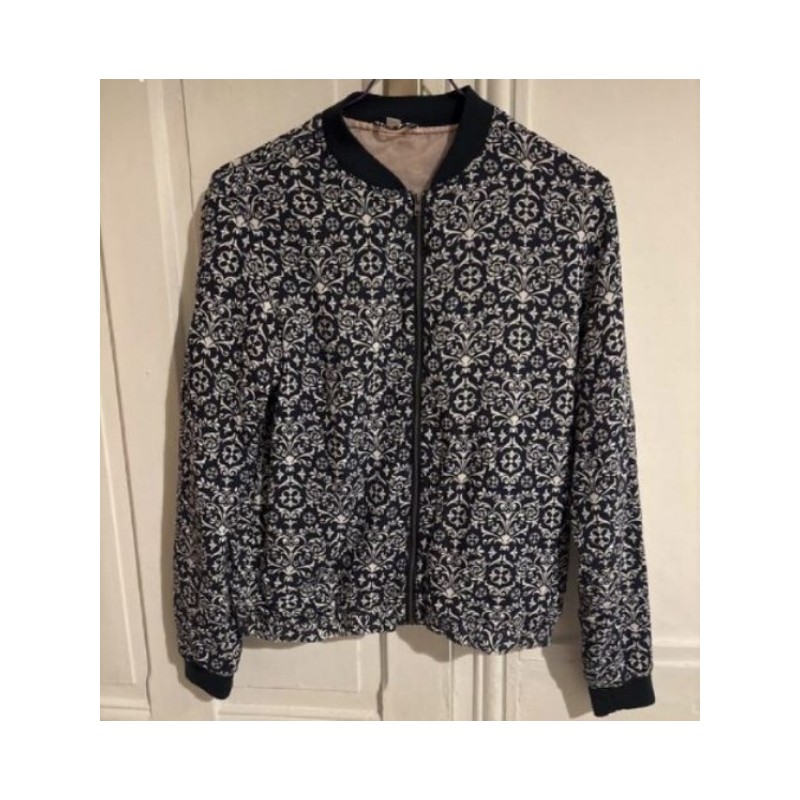 Bombers femme bleue marine motifs blancs - Taille 38