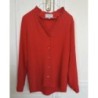 SANDERY - Blouse manches longues corail, fluide et légère. Joli col V. Boutons dorés - Taille M