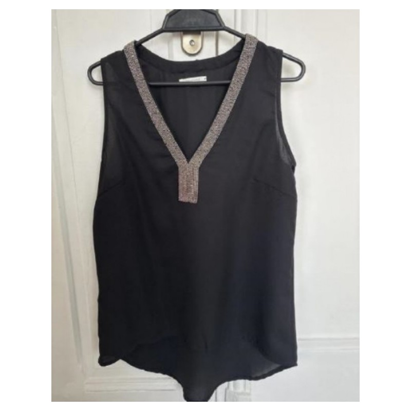 PROMOD - Top fluide noir avec perles - Taille 38 - En très bon état