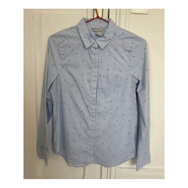 H&M - Chemise femme manches longues rayée bleu/blanc avec motifs - Taille 36 - En très bon état