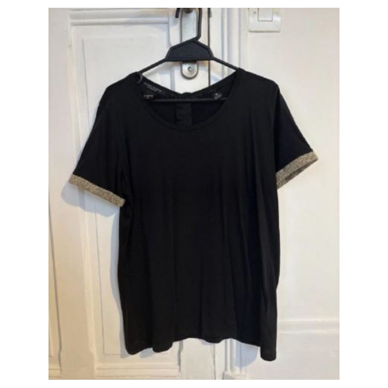 MAISON SCOTCH - T-shirt femme, noir avec liseret doré - Taille 2