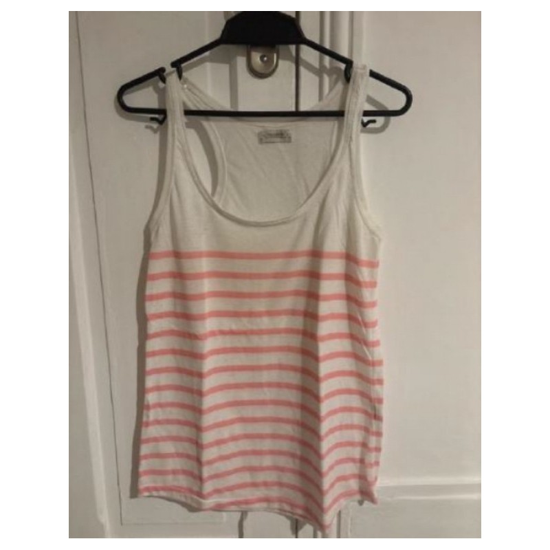 PULL & BEAR - Débardeur femme blanc chiné rayé rose - Taille S