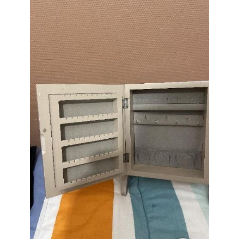 Boîte à bijoux beige avec miroir, environ 20 cm