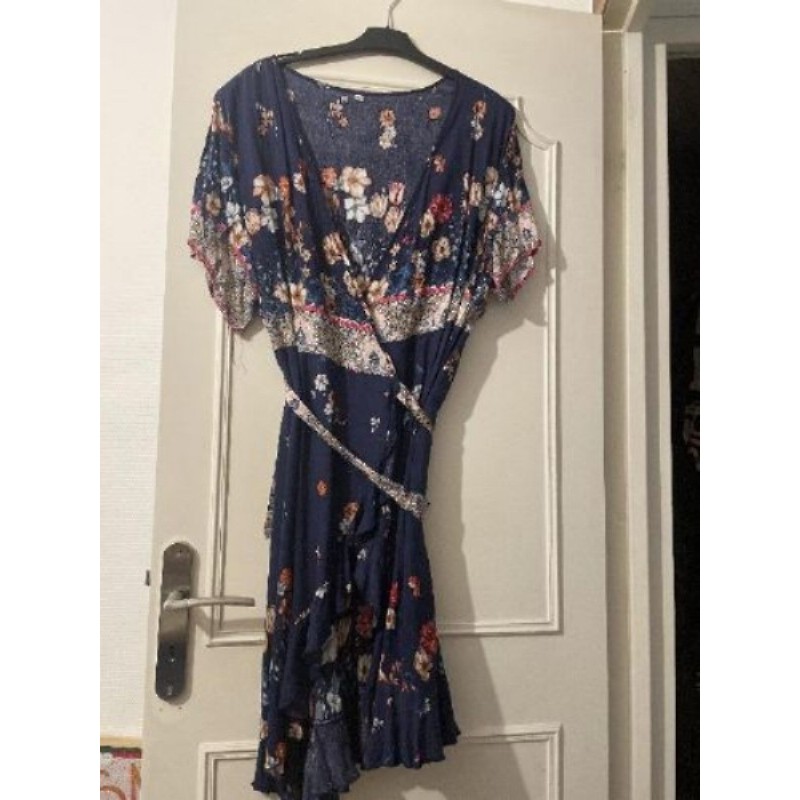 Robe bleue à fleurs croiséesT42/44
