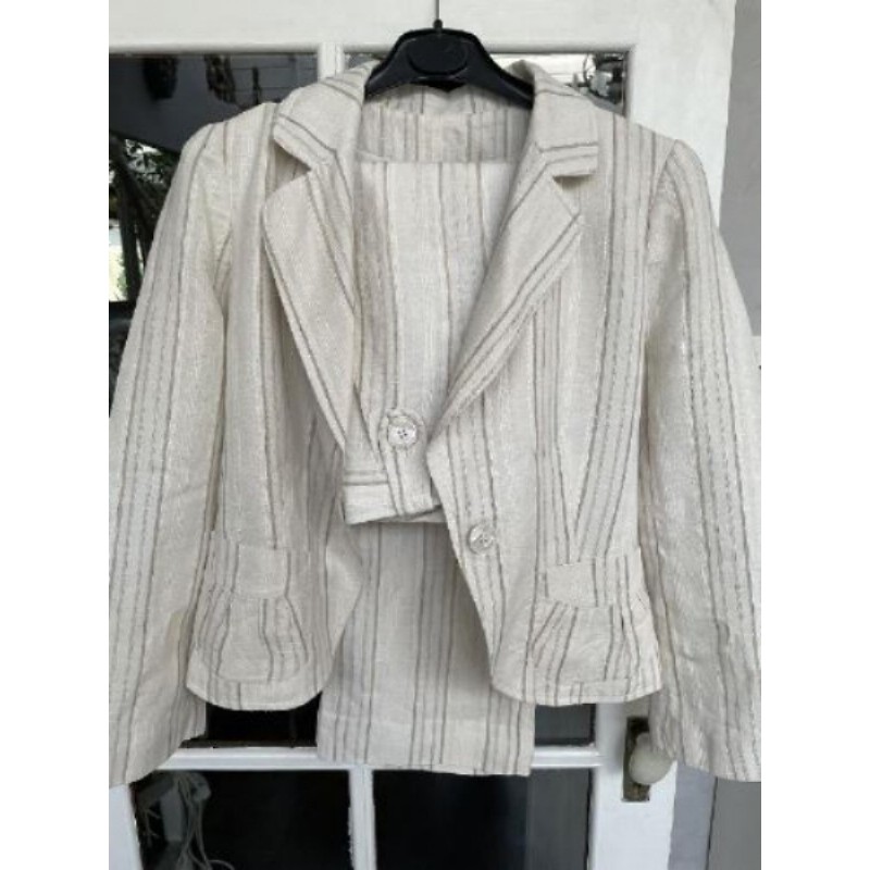 ensemble pantalon veste rayé marron et blanc T38/40