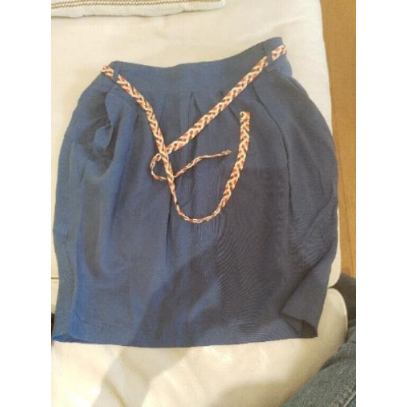 jupe 36 April Made in France viscose bleue et ceinture multicolore