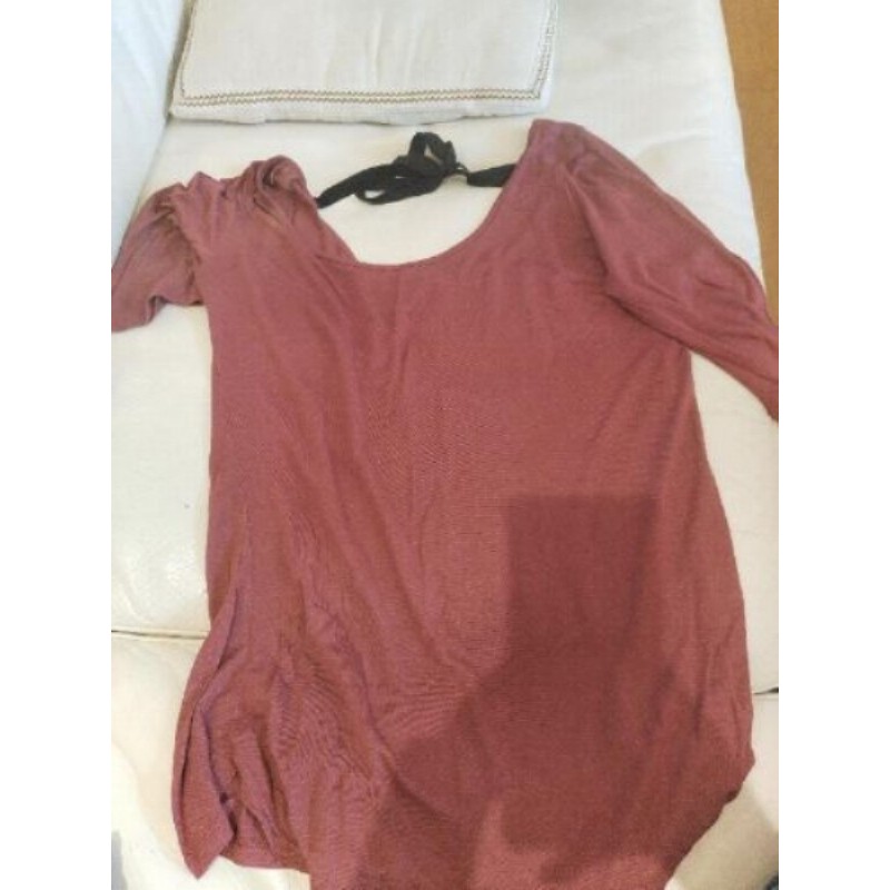 t shirt naf naf M 38 manches 3/4 vieux rose noeud dos