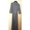 Robe Maxi T40, Voile imprimé Noir Blanc graffique,Manches 3/4, ceinture, NEUF