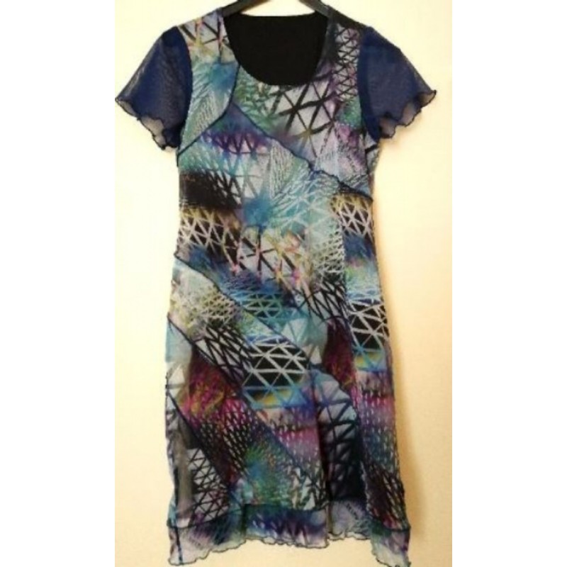 Robe Imprimé graphique Tons Bleu,T38, Genou, Voile doublé, MC